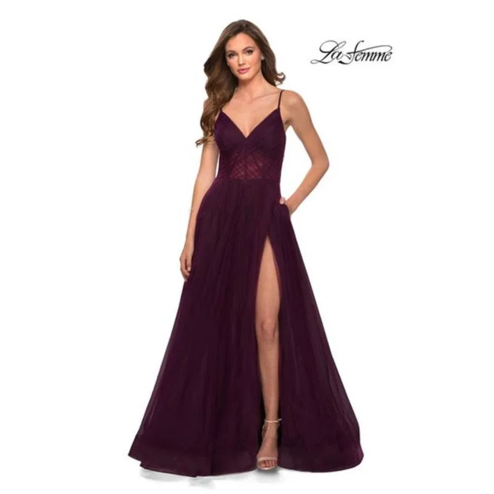 La Femme Illusion A-Line Tulle Ball Gown Size 14 - Picture 5 of 15